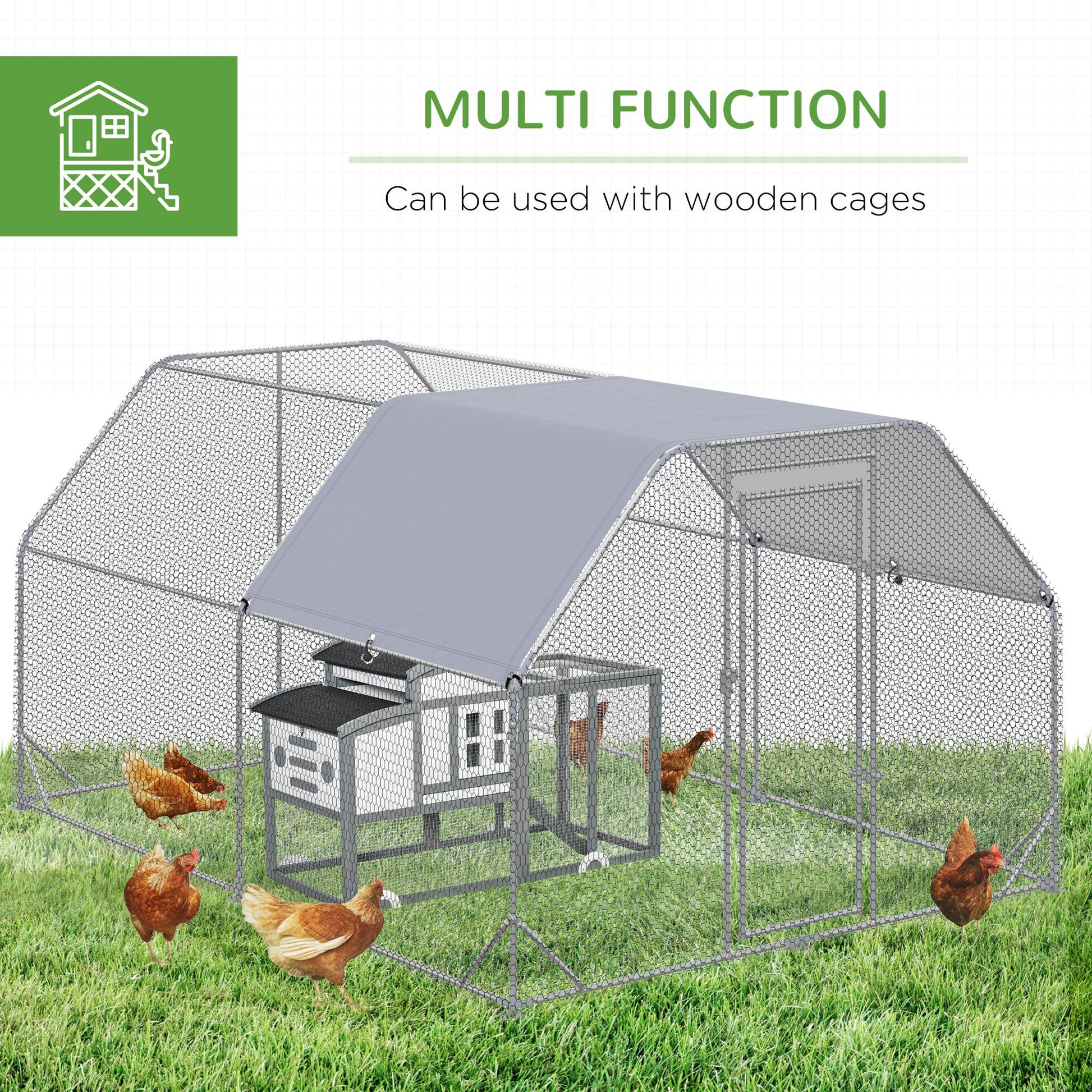 PawHut Chicken Run with Roof, Walk In Chicken Coop Run Cage for 10-12 Chickens, Hen House Duck Pen Outdoor, 380x280x195 cm