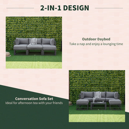 outsunny-garden-daybed-6-piece-outdoor-sectional-sofa-set-aluminum-patio-conversation-furniture-set-with-coffee-table-footstool-and-cushions-grey