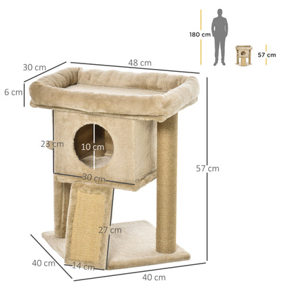 PawHut Cat tree Tower Climbing Activity Center Kitten Furniture with Jute Scratching Pad Ball Toy Condo Perch Bed Post 40 x 40 x 57cm Coffee