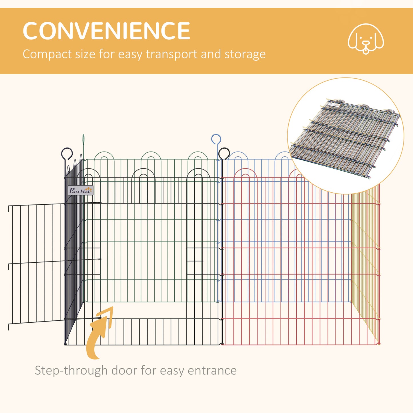 PawHut Pet Playpen Hexagon Dog Puppy Pen Crate Kennel Exercise Fence w/ Door Metal Indoor & Outdoor