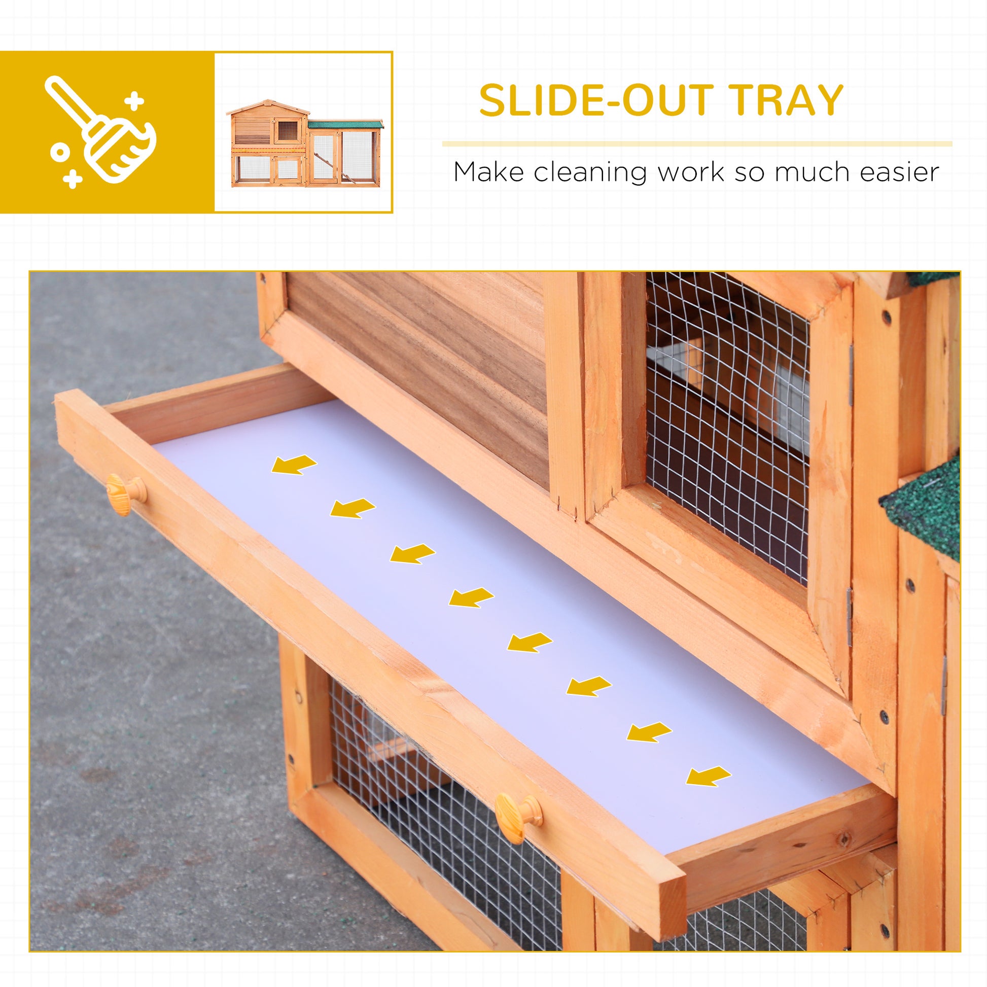 PawHut Wooden Rabbit Hutch and Run Guinea Pig Hutch Outdoor Bunny Cage Pull Out Tray Small Animal House 145 x 45 x 85 cm