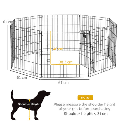 PawHut 8 Panel Dog Playpen Puppy Pen Rabbits Guinea Metal Crate Pet Cage Run Indoor Outdoor, 61x61 cm