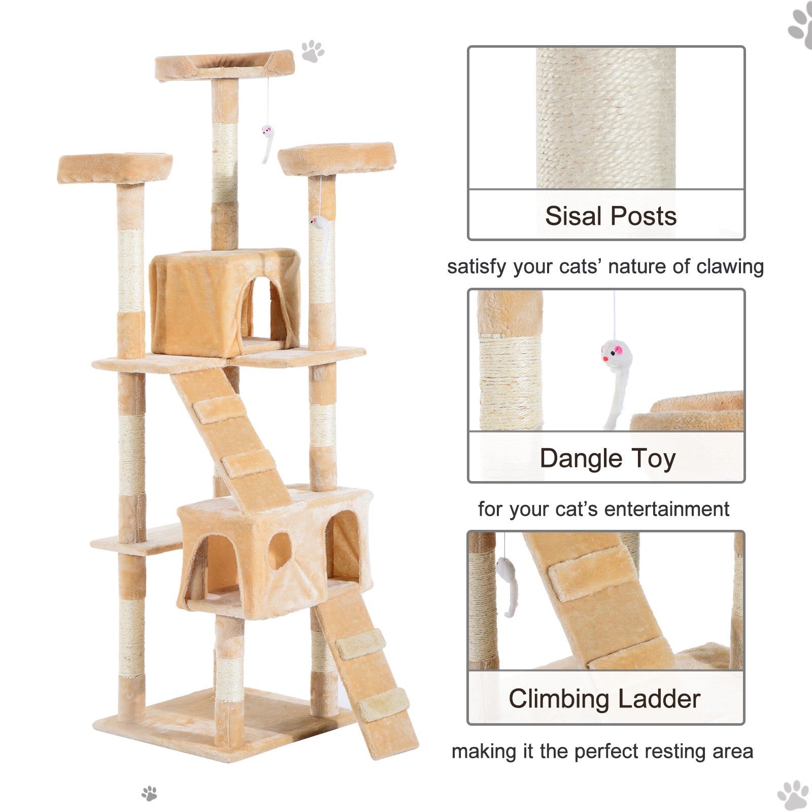 PawHut Cat Tree Kitten Kitty Scratching Scratcher Post Climbing Tower Activity Center House Cream