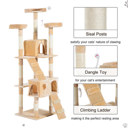 PawHut Cat Tree Kitten Kitty Scratching Scratcher Post Climbing Tower Activity Center House Cream