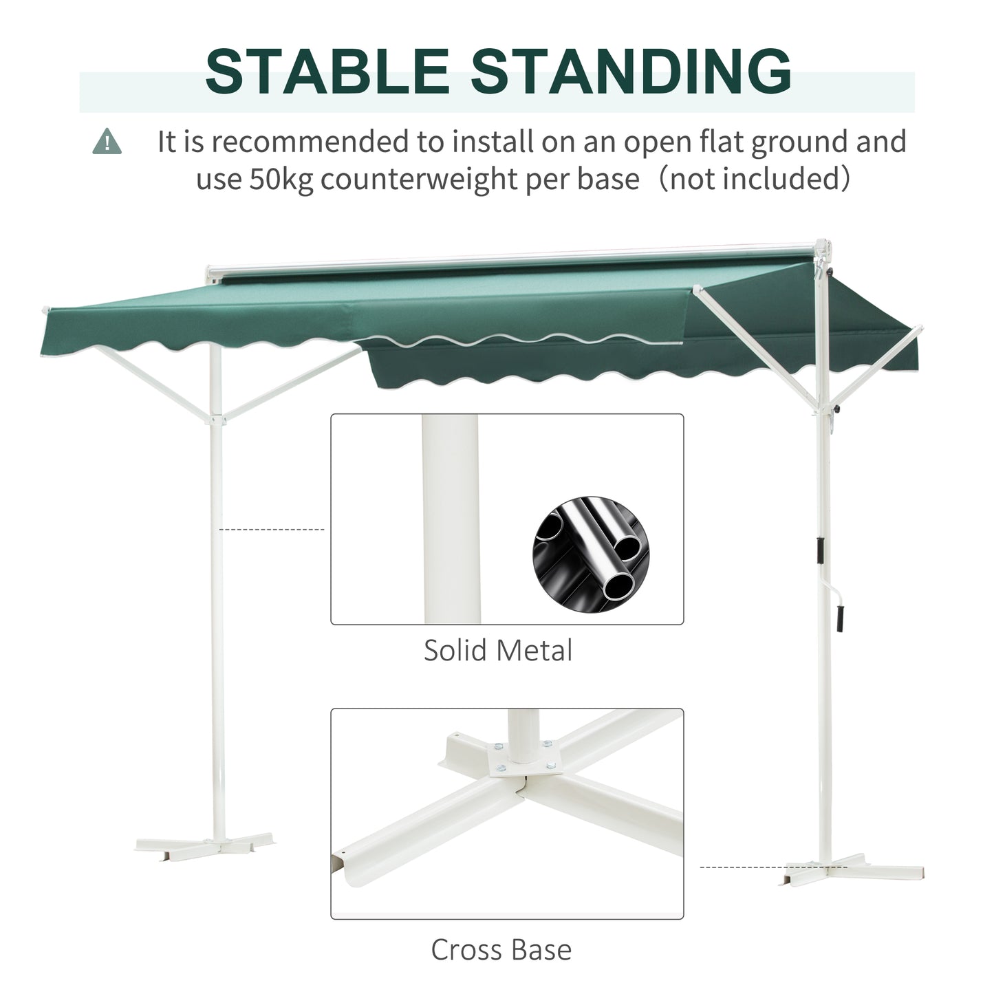 outsunny-2-side-manual-awning-garden-adjustable-canopy-free-standing-awning-shelter-300-x-300-cm-green-and-white