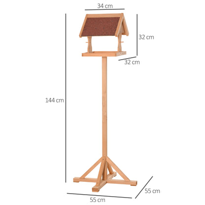 PawHut Wooden Bird Feeder Table Freestanding with Weather Resistant Roof Cross-shaped Support Feet for Backyard Pre-cut 55 x 55 x 144cm Natural