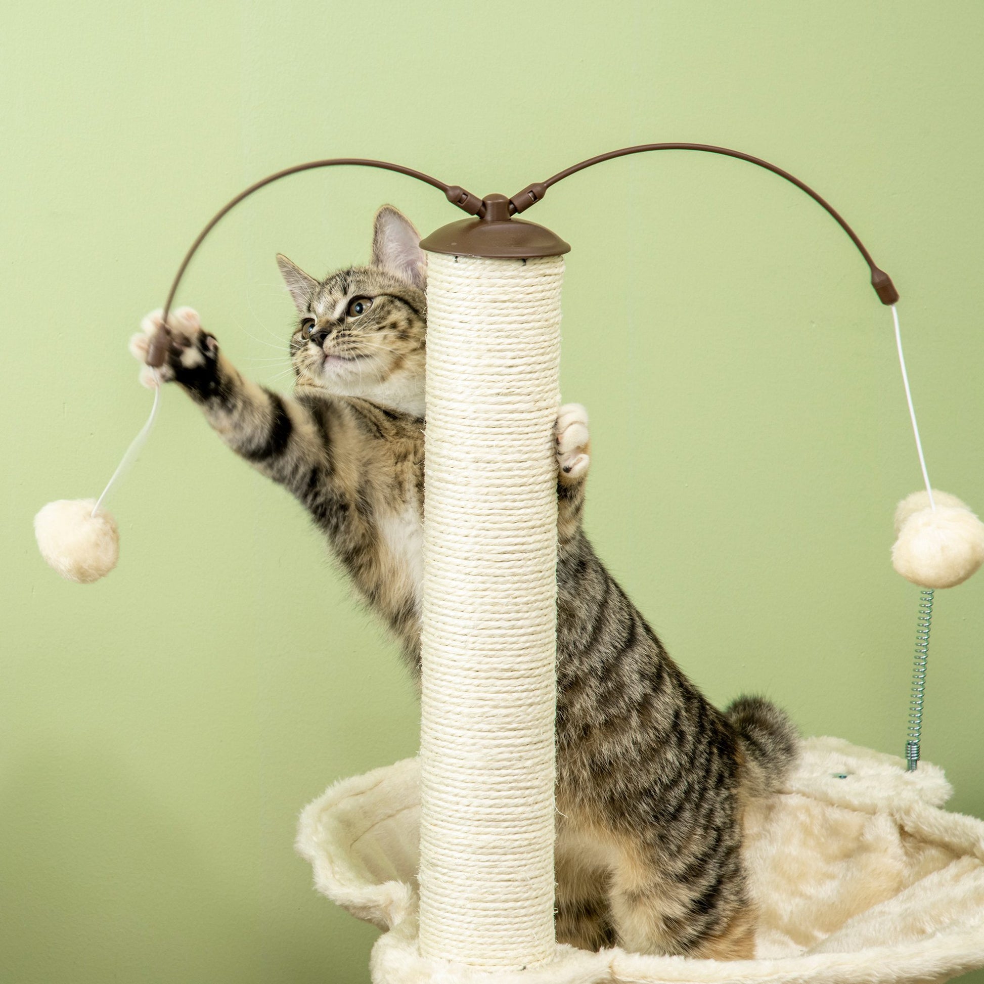 PawHut Cat Tree for Indoor Cats Kitten Play Tower with Sisal Scratching Posts Hammock Ball Toy, Beige, 53.5x53.5x90 cm