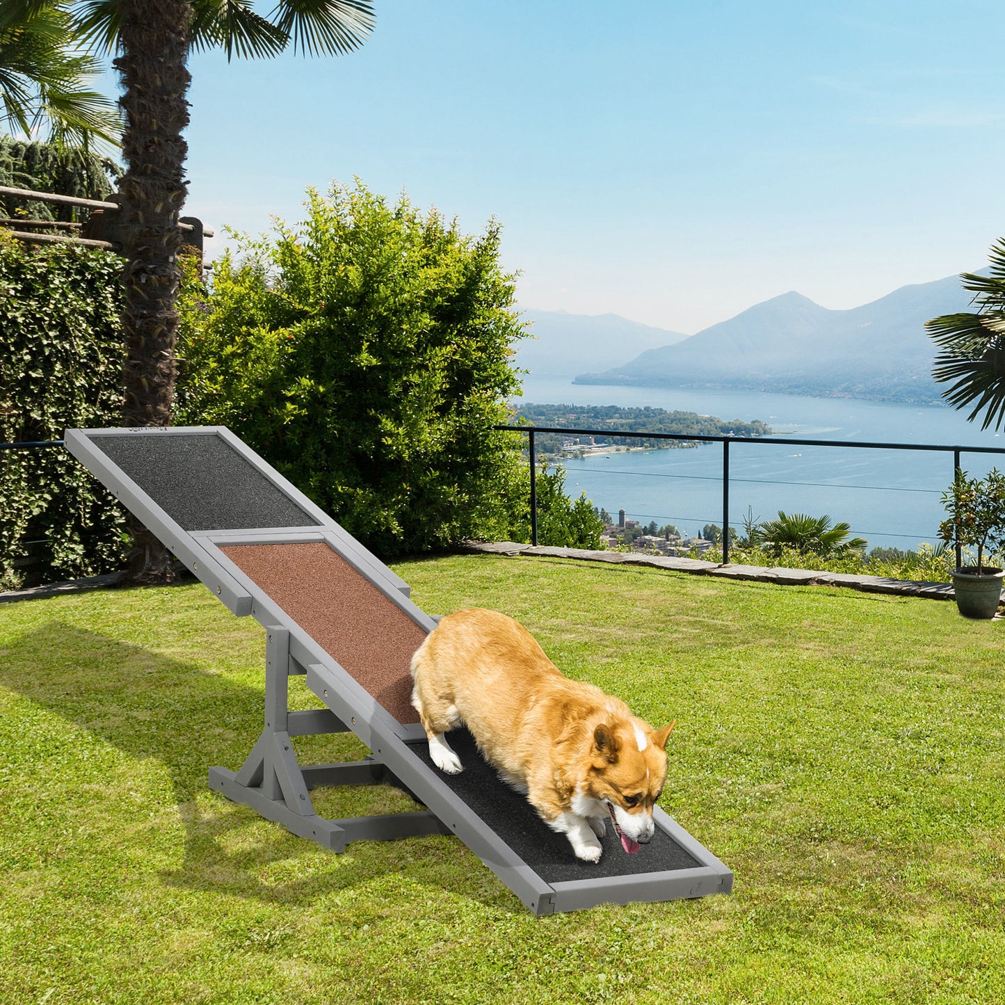 PawHut Wooden Pet Seesaw for Big Dogs, Agility Training Equipment for Dogs with Anti-Slip Surface, 180 x 30 x 30 cm, Grey