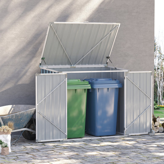 outsunny-5ft-x-3ft-garden-2-bin-steel-storage-shed-double-rubbish-storage-shed-hide-dustbin-w-locking-doors-and-openable-lid