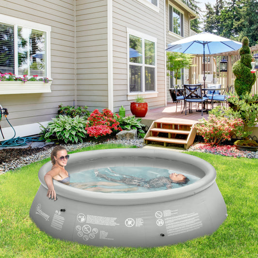 outsunny-inflatable-swimming-pool-family-sized-round-paddling-pool-w-hand-pump-for-kids-adults-outdoor-garden-and-backyard-274cm-x-76cm-grey