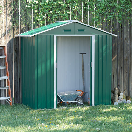 outsunny-6-5ft-x-3-5ft-metal-garden-storage-shed-for-outdoor-tool-storage-with-double-sliding-doors-and-4-vents-green