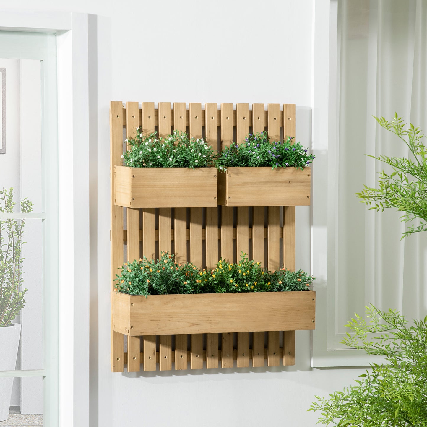 outsunny-wall-mounted-wooden-garden-planters-with-trellis-drainage-holes-and-3-movable-planter-boxes-wall-raised-garden-bed-for-patio-natural