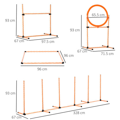 PawHut Pet Agility Training Equipment Dog Play Run Jump Hurdle Bar Obedience Training Set with Adjustable Height Jump Ring Square Pause Box Carry Bag