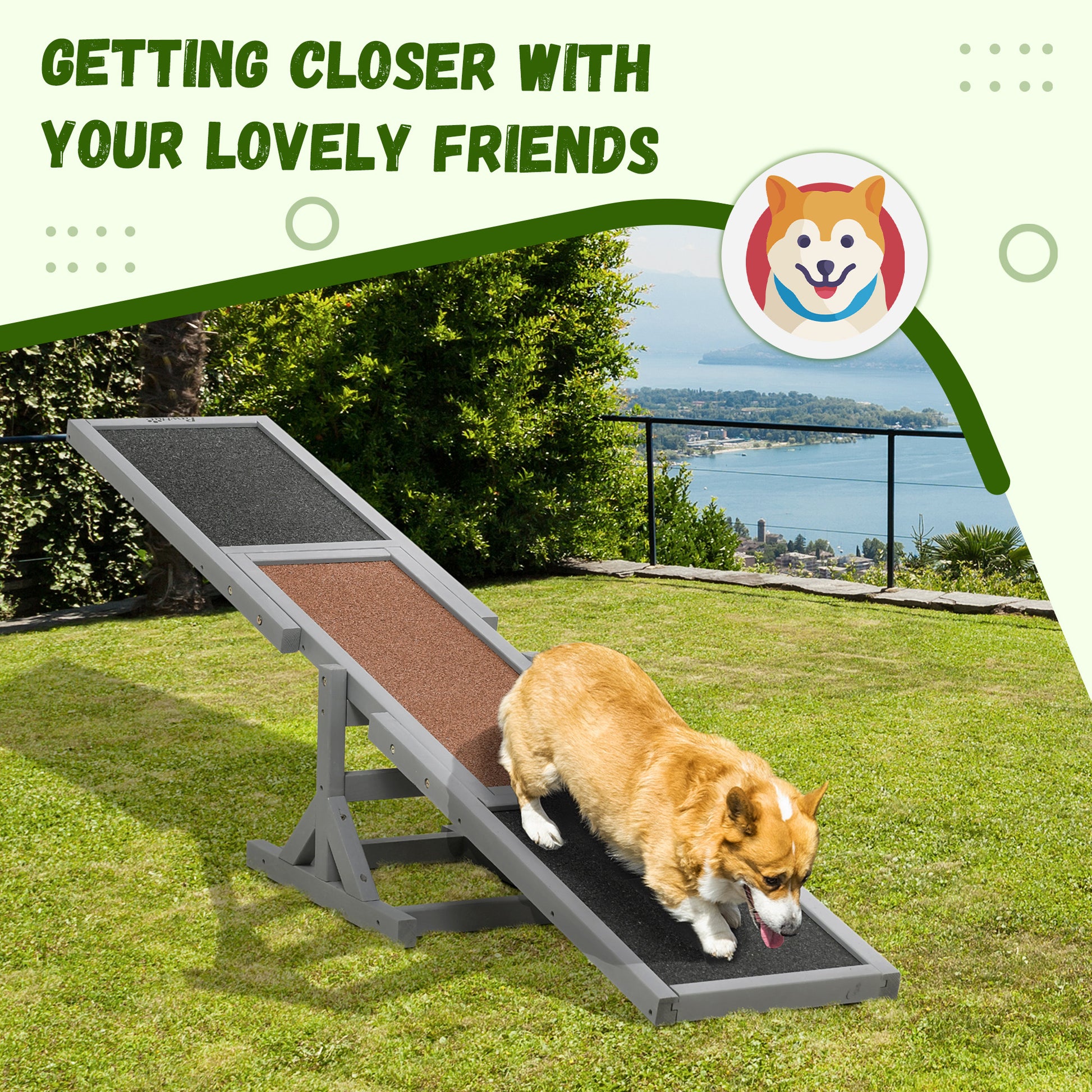 PawHut Wooden Pet Seesaw for Big Dogs, Agility Training Equipment for Dogs with Anti-Slip Surface, 180 x 30 x 30 cm, Grey