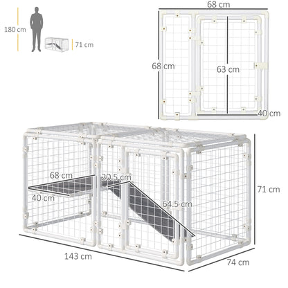 PawHut DIY Rabbit Hutch, 9PCs Guinea Pig Hutch, Large Bunny Cage with Door, Ladder, Divider for Small Animals