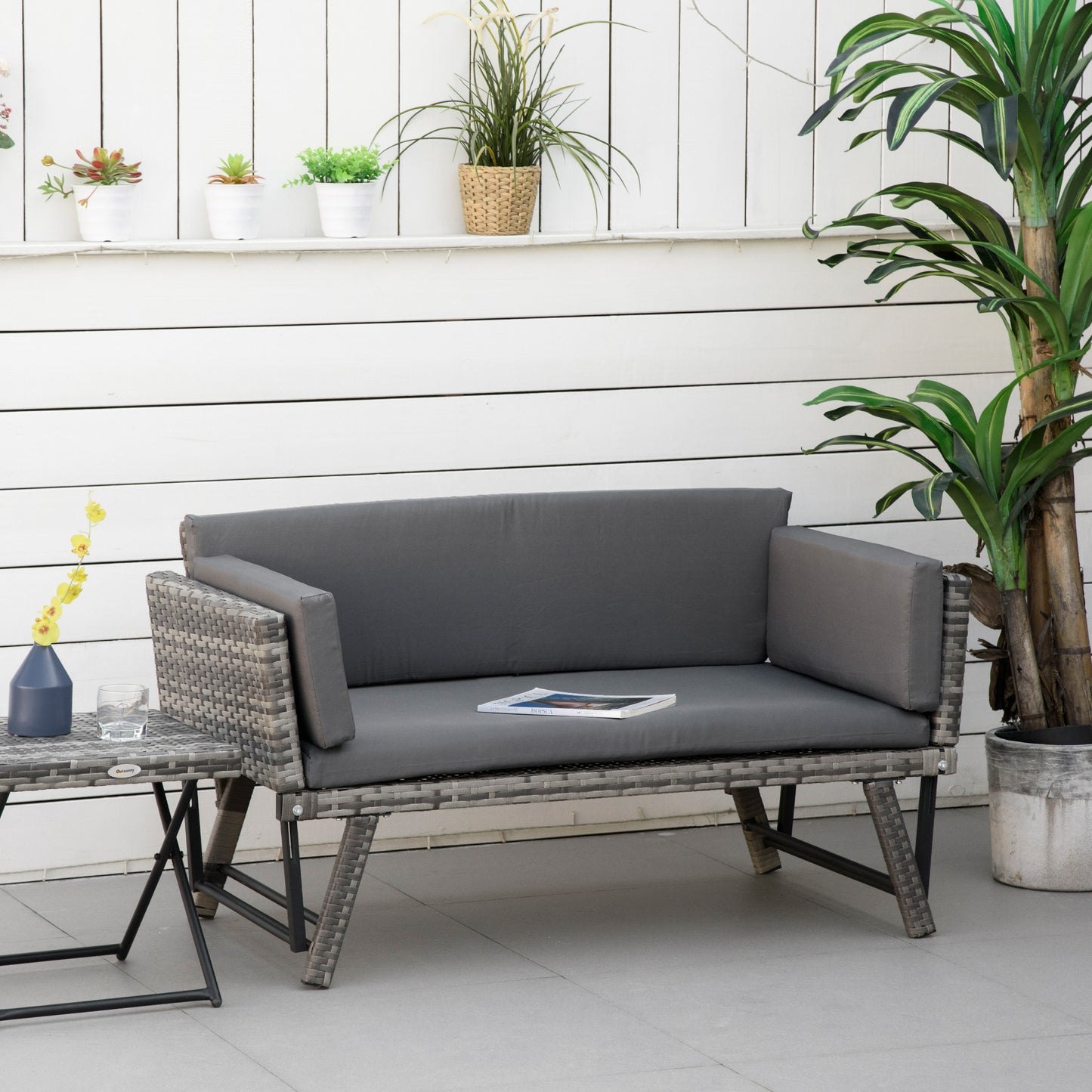 outsunny-2-seater-rattan-folding-daybed-sofa-bench-garden-chaise-lounger-loveseat-with-cushion-outdoor-patio-grey