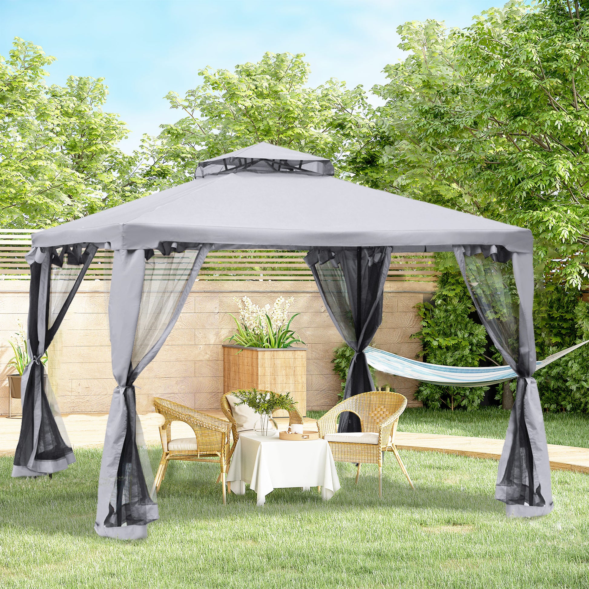 outsunny-3-x-3-meter-metal-gazebo-garden-outdoor-2-tier-roof-marquee-party-tent-canopy-pavillion-patio-shelter-with-netting-grey