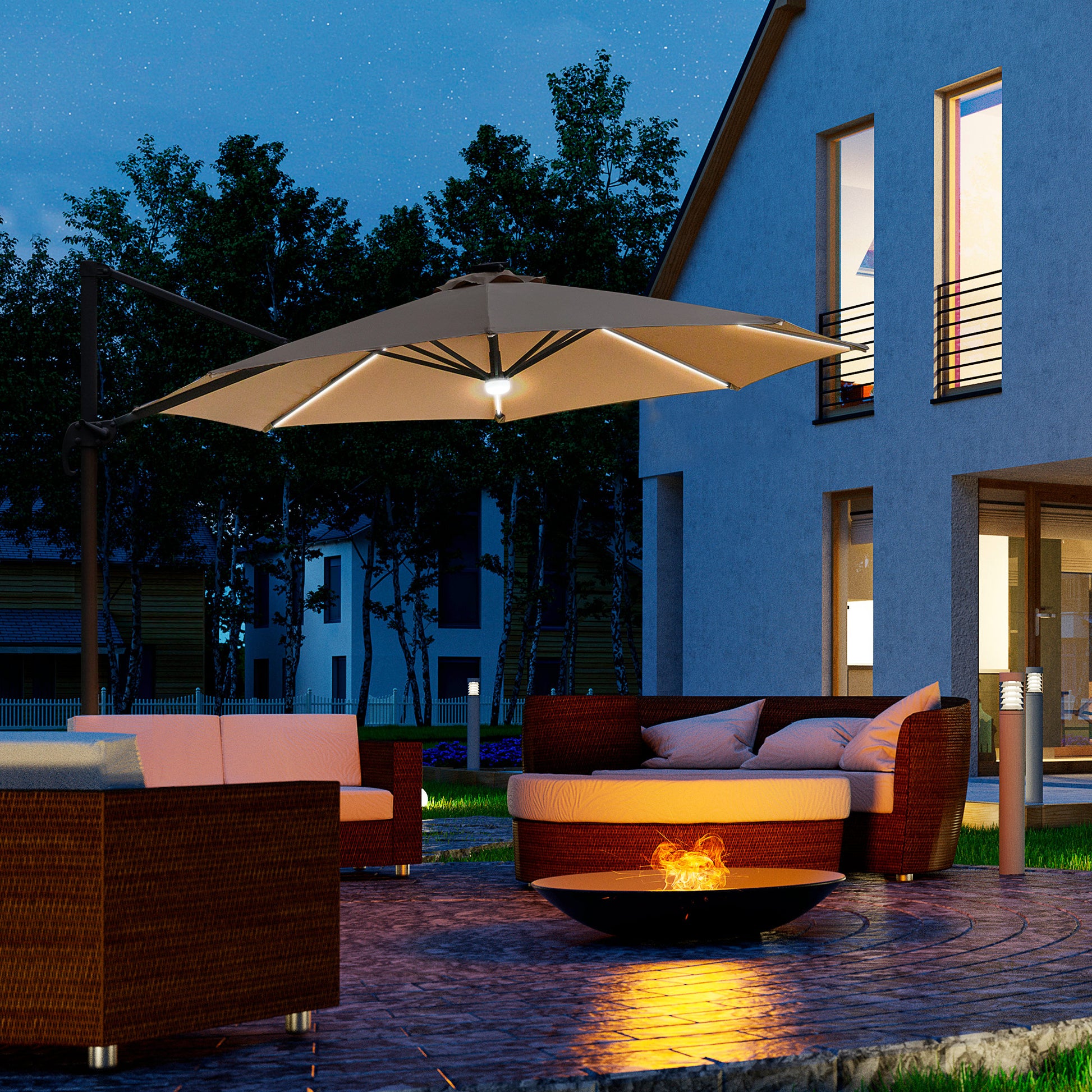 outsunny-3m-cantilever-roma-parasol-garden-sun-umbrella-with-led-solar-light-cross-base-360-rotating-brown