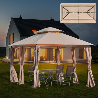 outsunny-4-x-3m-outdoor-gazebo-canopy-party-tent-garden-pavilion-patio-shelter-w-led-solar-light-double-tier-roof-curtains-steel-frame-khaki