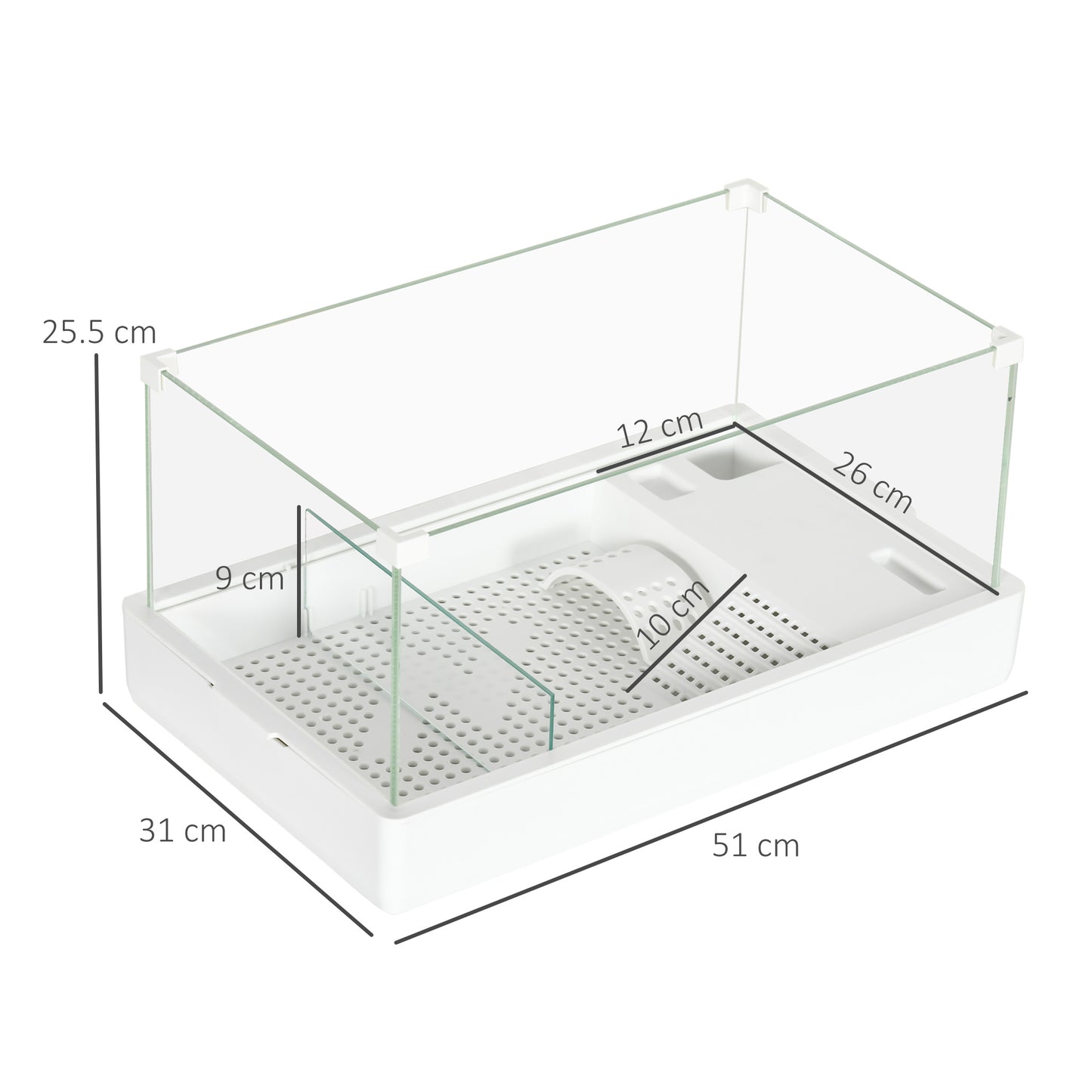 PawHut 50 Turtle Tank Aquarium, Glass Tank with Basking Platform, Filter Layer Design, Full View Visually Terrapin Reptile Habitat, White