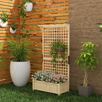 outsunny-raised-bed-with-drainage-holes-wood-planter-with-trellis-for-climbing-plants-to-grow-vegetables-flowers-natural