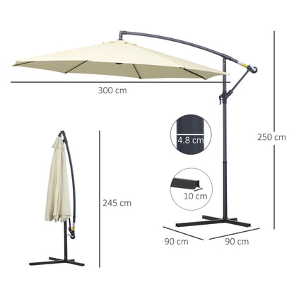 outsunny-3m-garden-cantilever-parasol-patio-banana-hanging-umbrella-sun-shade-with-crank-tilt-8-ribs-and-cross-base-cream-white