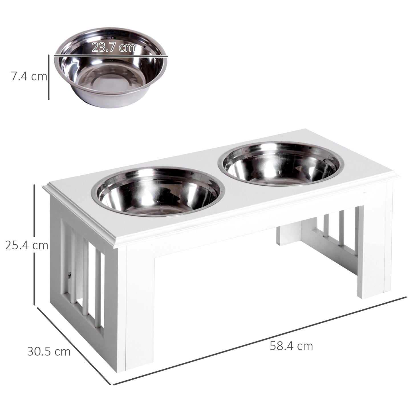 Pawhut Stainless Steel Pet Feeder, 58.4Lx30.5Wx25.4H cm-White