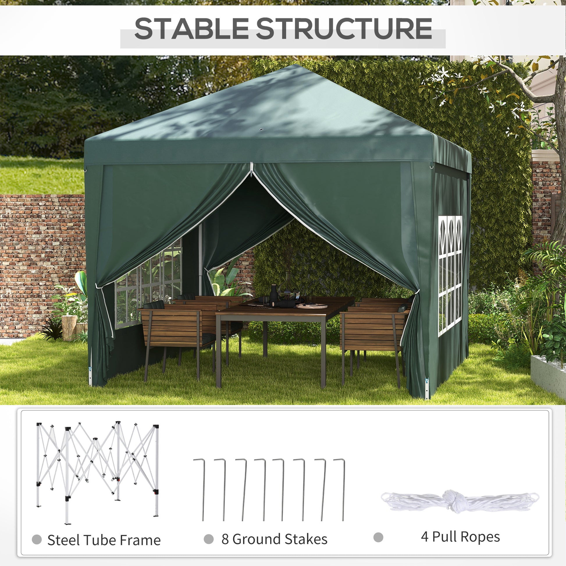 outsunny-3-x-3m-pop-up-gazebo-wedding-party-canopy-tent-marquee-with-carry-bag-and-windows-green