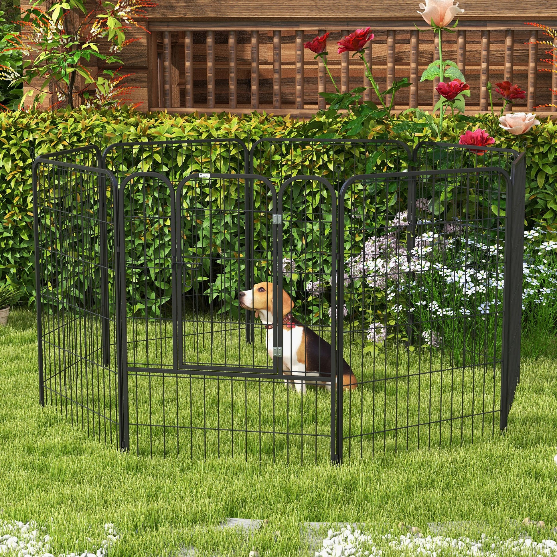 PawHut Heavy Duty 8 Panel Dog Play Pen Pet Playpen for Puppy Rabbit Enclosure Foldable Indoor Outdoor 80 x 100 cm