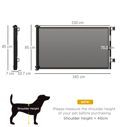 PawHut Pet Gate for Baby,Retractable Stair Gate Mesh Dog Gate, Extend Up to 150cm Wide,for Stairs, Doorways, Corridors, Black