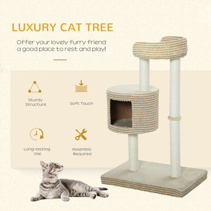 PawHut Multi-Level Cat Tree Tower Activity Center Climbing Frame Kitten House Furniture with Jute Scratching Posts Condo Perch Plush Fabric