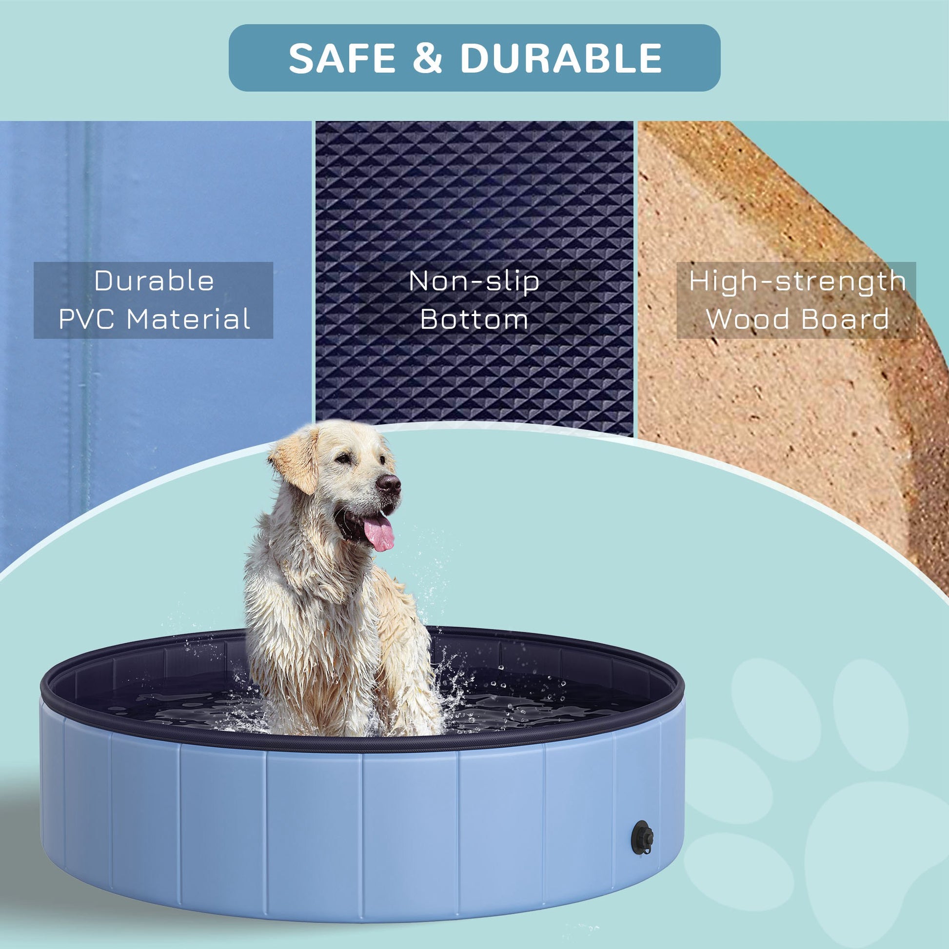 PawHut Pet Swimming Pool, Foldable, 120 cm Diameter-Blue