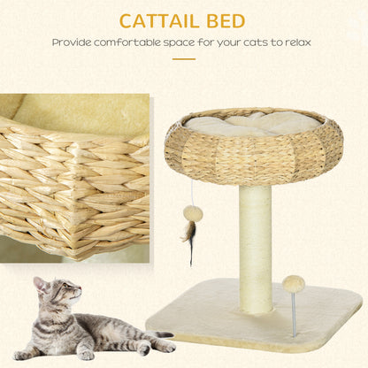 PawHut 51cm Cat Tree, Kitty Activity Center, Cat Climbing Toy, Cat Tower with Cattail Bed Ball Toy Sisal Scratching Post, Beige