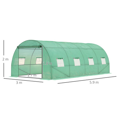 outsunny-6-x-3-m-large-walk-in-greenhouse-garden-polytunnel-greenhouse-with-steel-frame-zippered-door-and-roll-up-windows-green