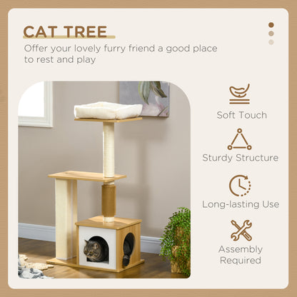 PawHut Cat Tree with Scratching Posts, Cat House, Cat Bed, Perches, 59.5 x 39.5 x 114 cm, Oak Tone