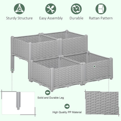 outsunny-set-of-4-garden-raised-bed-elevated-patio-flower-plant-planter-box-pp-vegetables-planting-container-grey