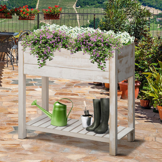 outsunny-garden-wooden-planter-raised-garden-bed-elevated-grow-box-with-2-tiers-4-pockets-for-vegetable-flower-herb-gardening-backyard-patio-white