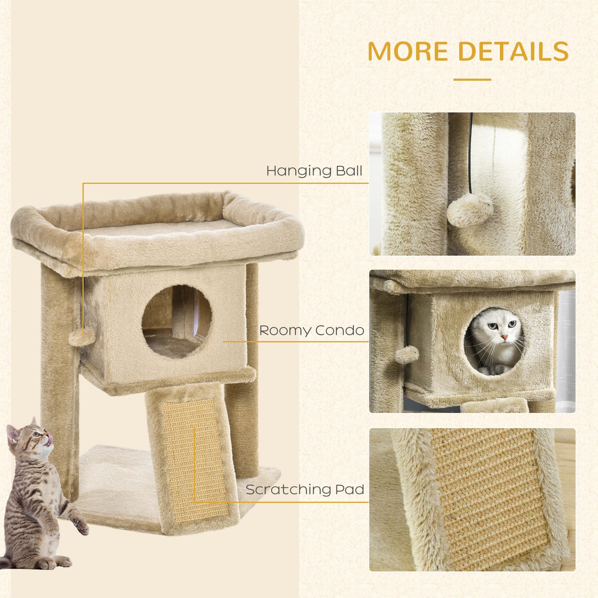 PawHut Cat tree Tower Climbing Activity Center Kitten Furniture with Jute Scratching Pad Ball Toy Condo Perch Bed Post 40 x 40 x 57cm Coffee