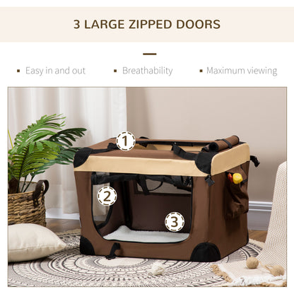 PawHut 60cm Pet Carrier, Foldable Dog Bag, Portable Cat Carrier, Pet Travel Bag with Cushion for Miniature Dogs, Brown