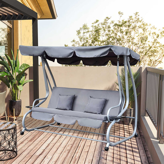 outsunny-2-in-1-garden-swing-seat-bed-3-seater-swing-chair-hammock-bench-bed-with-tilting-canopy-and-2-cushions-grey