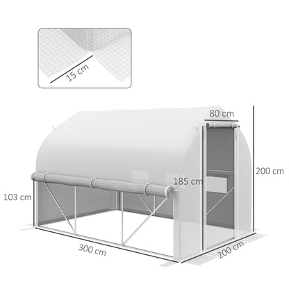 outsunny-3-x-2m-walk-in-polytunnel-greenhouse-zipped-roll-up-sidewalls-mesh-door-mesh-windows-tunnel-warm-house-tent-w-pe-cover-white