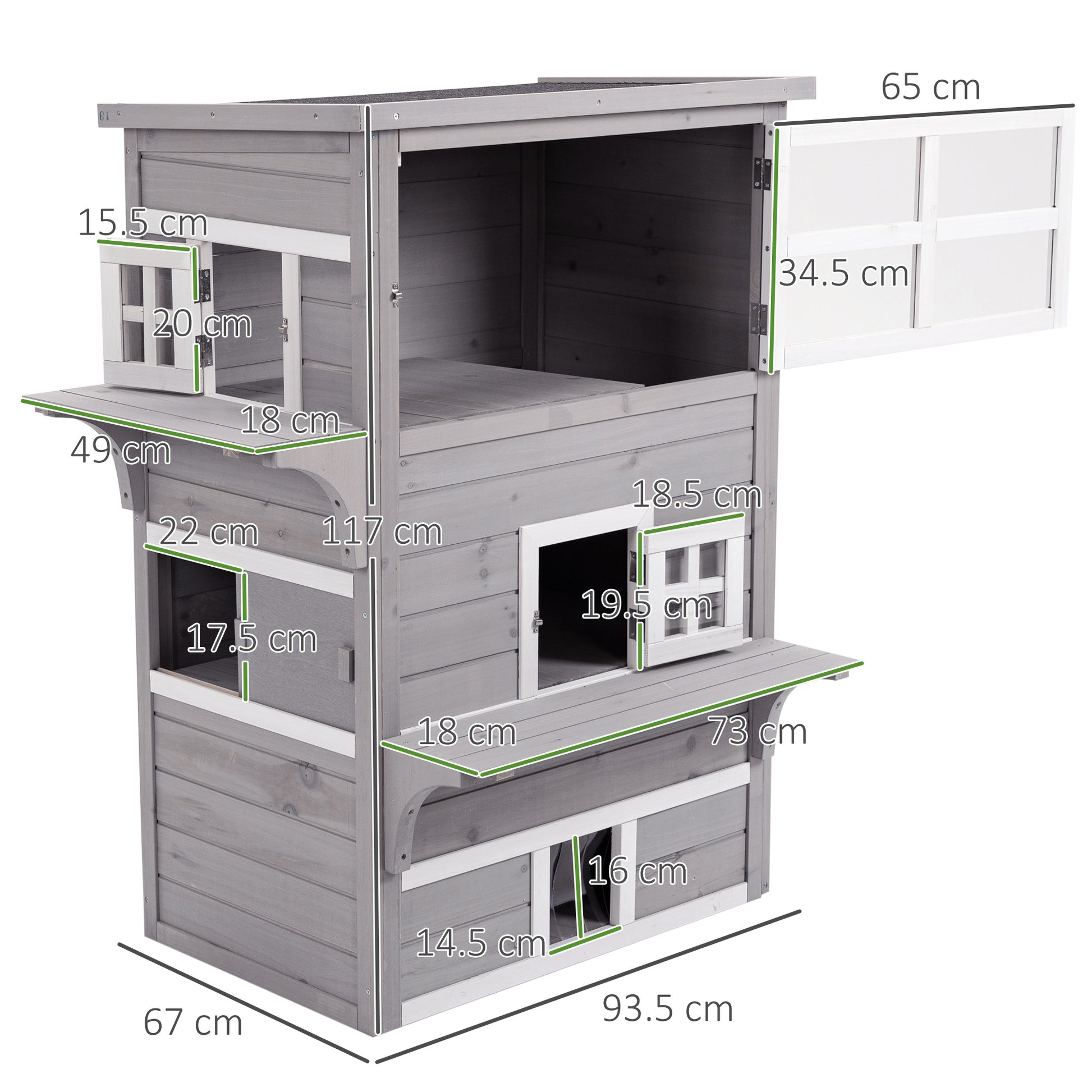 PawHut 3 Tier Wooden Kitten Shelter for Indoor, Outdoor