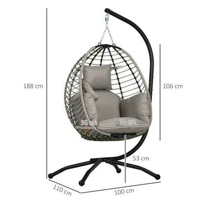 outsunny-outdoor-swing-chair-with-thick-padded-cushion-patio-hanging-chair-with-metal-stand-foldable-basket-cup-holder-rope-structure-for-indoor-outdoor-grey