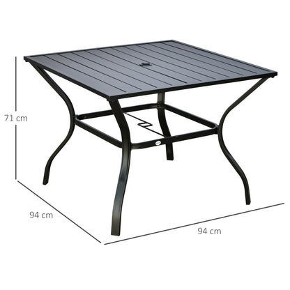 outsunny-garden-table-with-parasol-hole-outdoor-dining-garden-table-for-four-square-patio-table-with-slatted-metal-plate-top-black