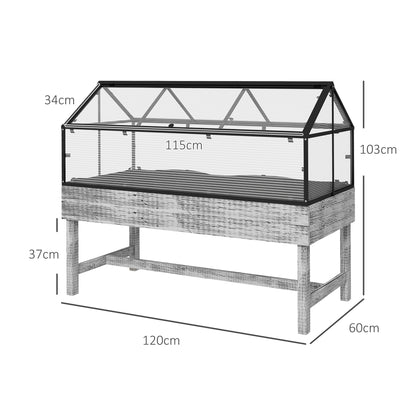 outsunny-elevated-wood-planter-with-mini-greenhouse-raised-garden-bed-with-pc-panel-top-vent-120-x-60-x-103cm-distressed-grey