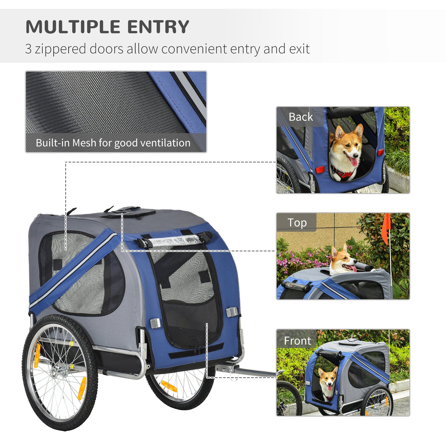 PawHut Dog Bike Trailer Pet Bicycle Trailer Foldable Dog Cat Bike Carrier with Suspension- Blue