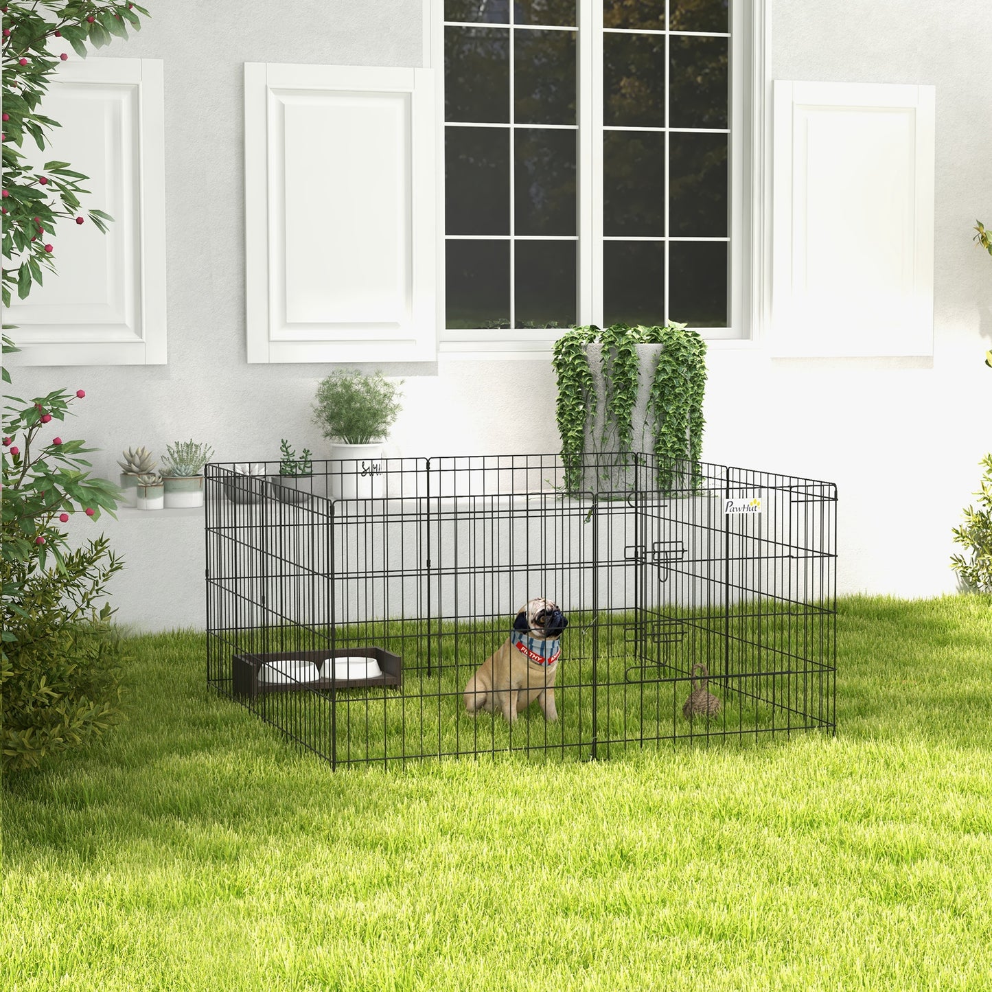 PawHut 8 Panel Dog Playpen Puppy Pen Rabbits Guinea Metal Crate Pet Cage Run Indoor Outdoor, 61x61 cm