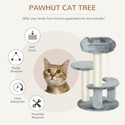 Pawhut 65 cm Cat Tree Kitty Scratcher Kitten Activity Center Scratching Post Playhouse 2 Perch w/Hanging Sisal Rope Grey