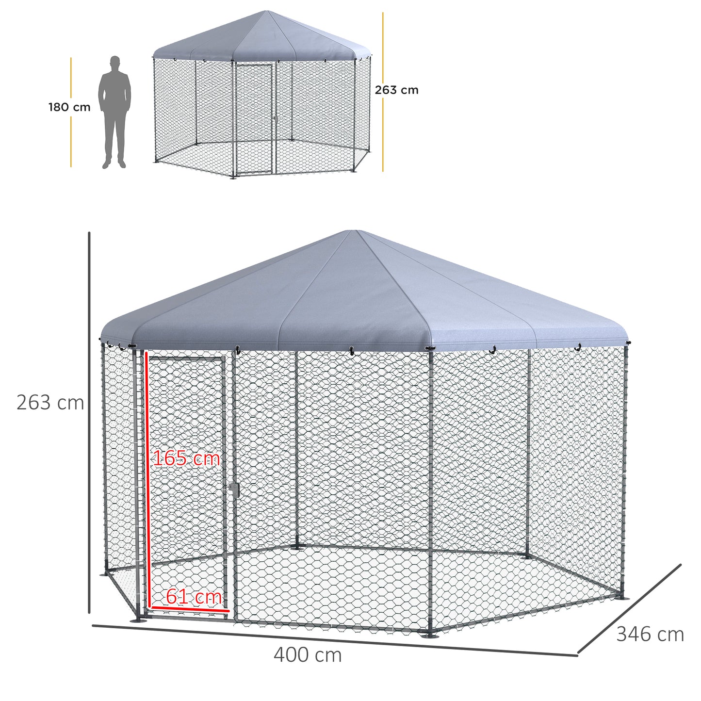 PawHut 4 x 3.5 x 2.6m Chicken Coop for 10-15 Chickens, Hens, Rabbits, Ducks, Outdoor Garden Chicken Run