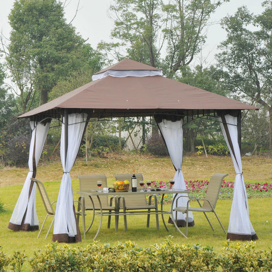 outsunny-3-x-3-m-garden-metal-gazebo-square-outdoor-party-wedding-canopy-shelter-w-mesh-brown